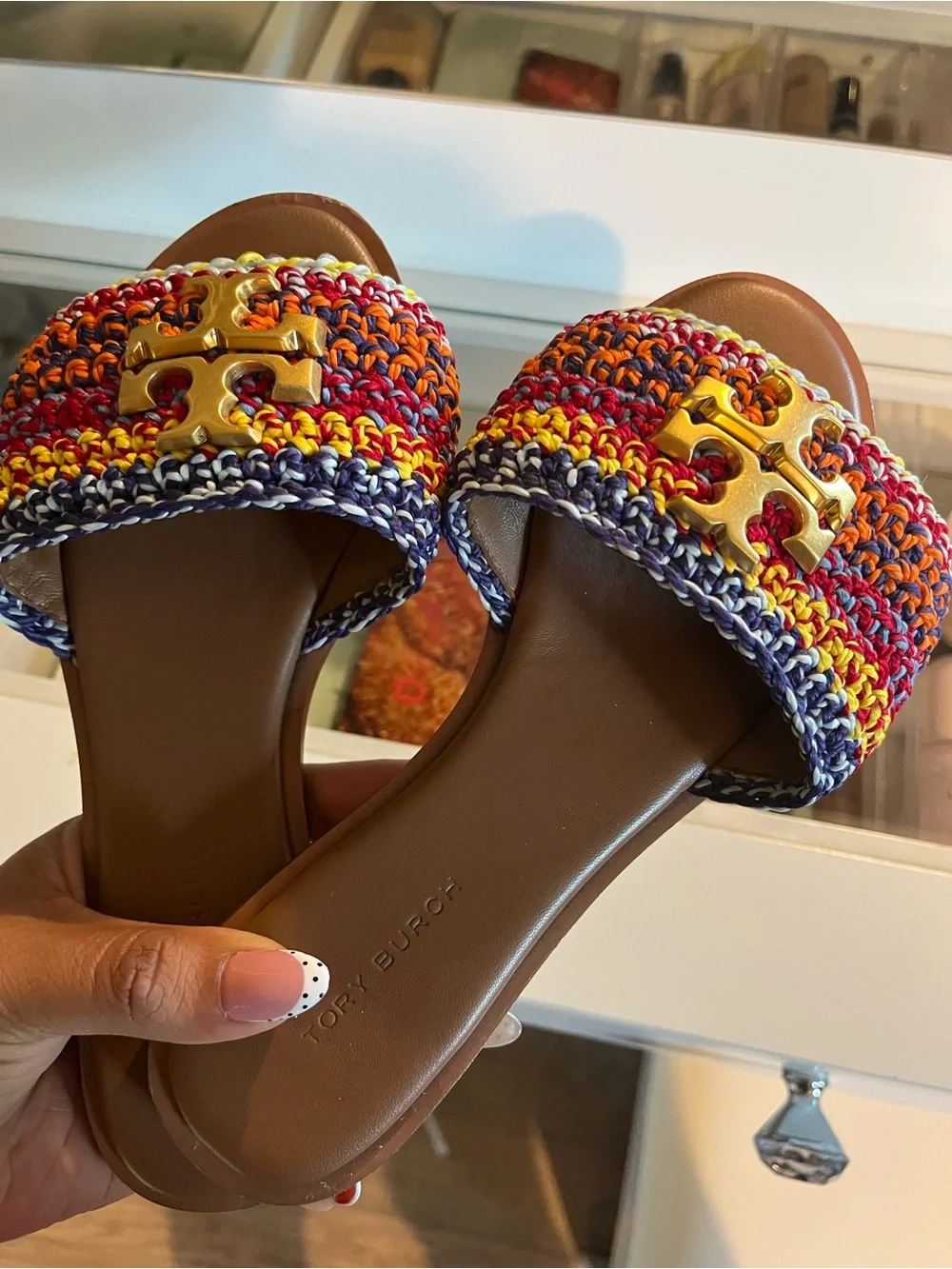 Tory Burch Multicolor Braided Slide Sandals with Gold Logo